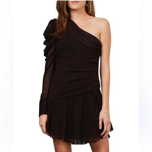NWT Bec & Bridge Beautiful Stranger Black Red Polka Dot Min Dress One shoulder 4 - Picture 1 of 13